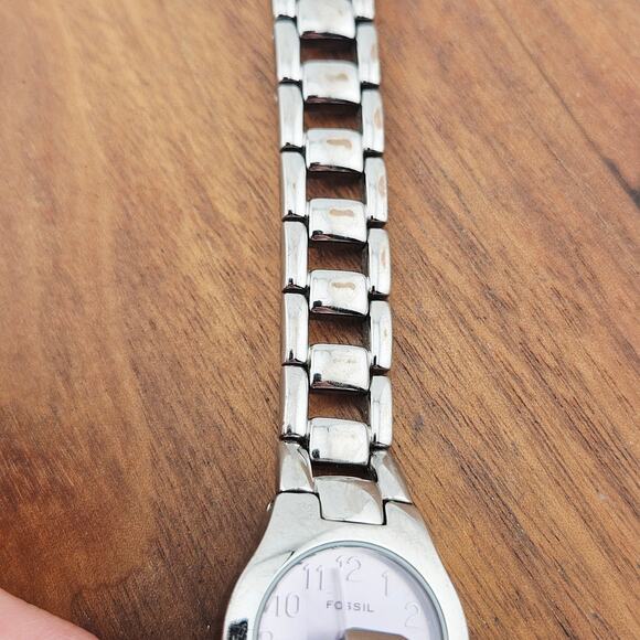 Fossil Silver Tone Purple Dial Watch Open Link Y2K Style Bracelet Band ES-9200 - Picture 9 of 9